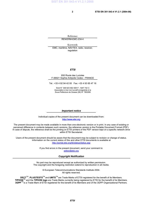 SIST EN 301 843-4 V1.2.1:2005 SIST EN 301 843-4 V1.2.1:2005 - Page 4 preview