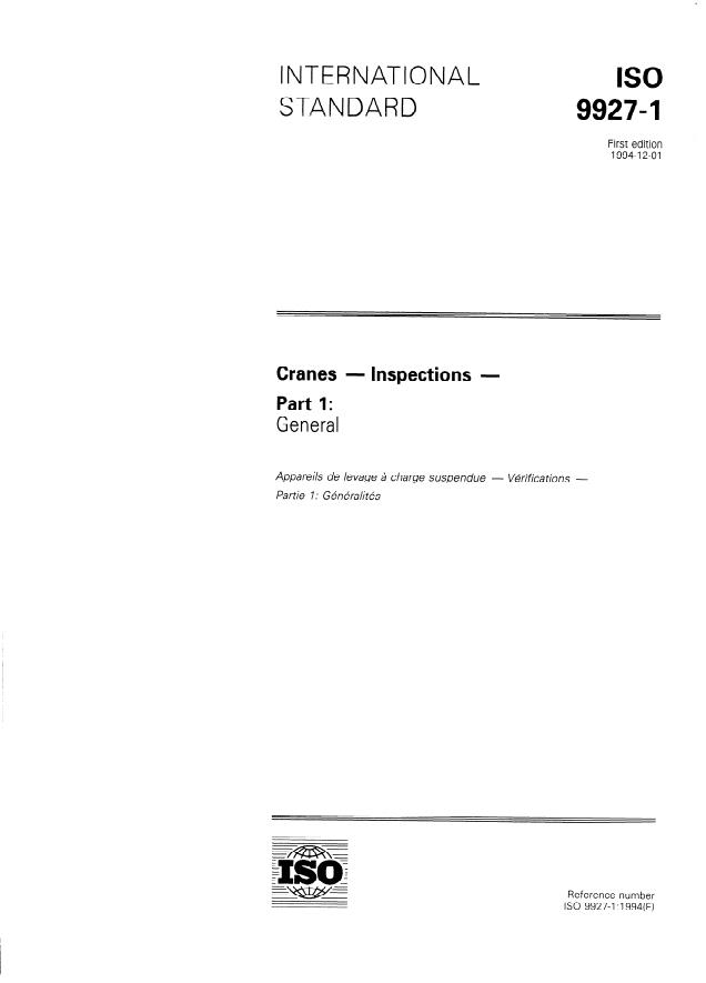 ISO 9927-1:1994 - Cranes -- Inspections