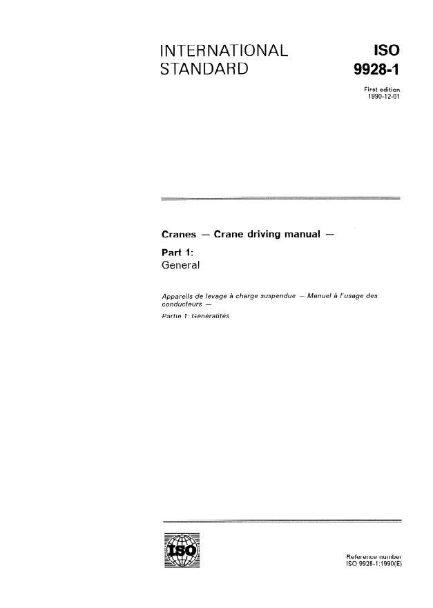 ISO 9928-1:1990 - Cranes -- Crane driving manual