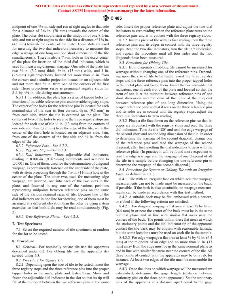 ASTM C485-83(1999) - Standard Test Method for Measuring Warpage of Ceramic Tile