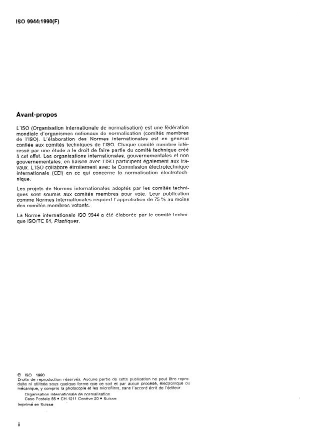 ISO 9944:1990 ISO 9944:1990 - Plastiques -- Résines phénoliques -- Détermination de la conductivité électrique des extraits de résine - Page 2 preview