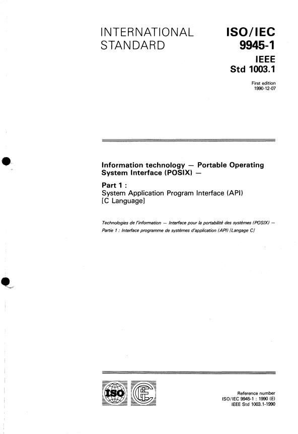 ISO/IEC 9945-1:1990 - Information technology -- Portable Operating System Interface (POSIX)