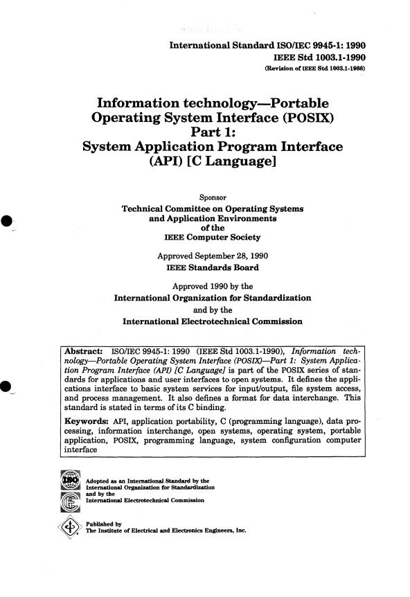 ISO/IEC 9945-1:1990 - Information technology -- Portable Operating System Interface (POSIX)