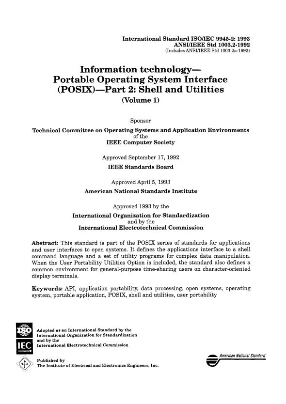 ISO/IEC 9945-2:1993 - Information technology -- Portable Operating System Interface (POSIX)