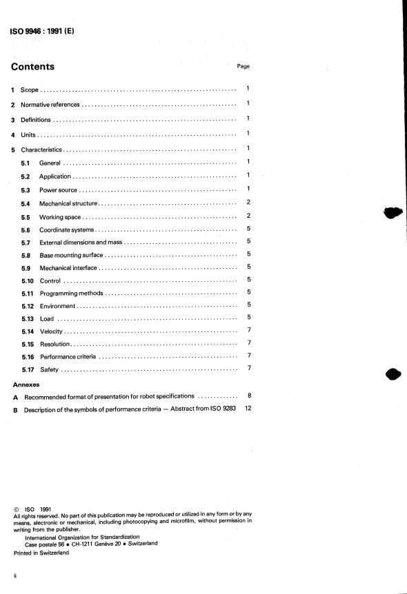 ISO 9946:1991 ISO 9946:1991 - Manipulating industrial robots -- Presentation of characteristics - Page 2 preview