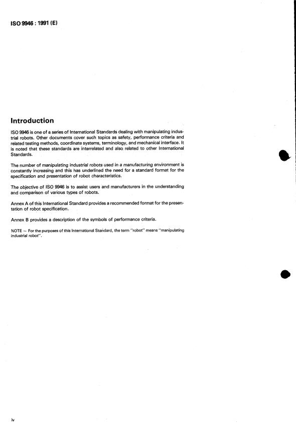 ISO 9946:1991 ISO 9946:1991 - Manipulating industrial robots -- Presentation of characteristics - Page 4 preview