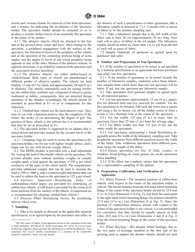 ASTM D3884-01 - Standard Guide for Abrasion Resistance of Textile Fabrics (Rotary Platform, Double-Head Method)