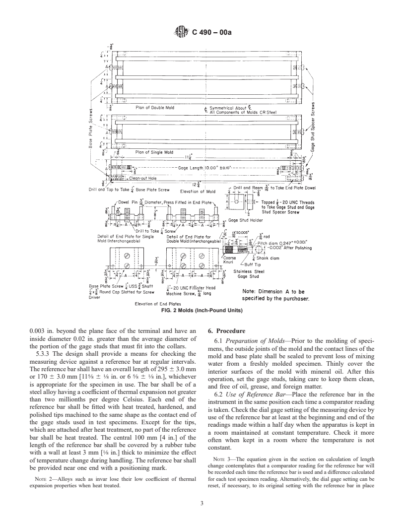 ASTM C490-00a - Standard Practice for Use of Apparatus for the Determination of Length Change of Hardened Cement Paste, Mortar, and Concrete