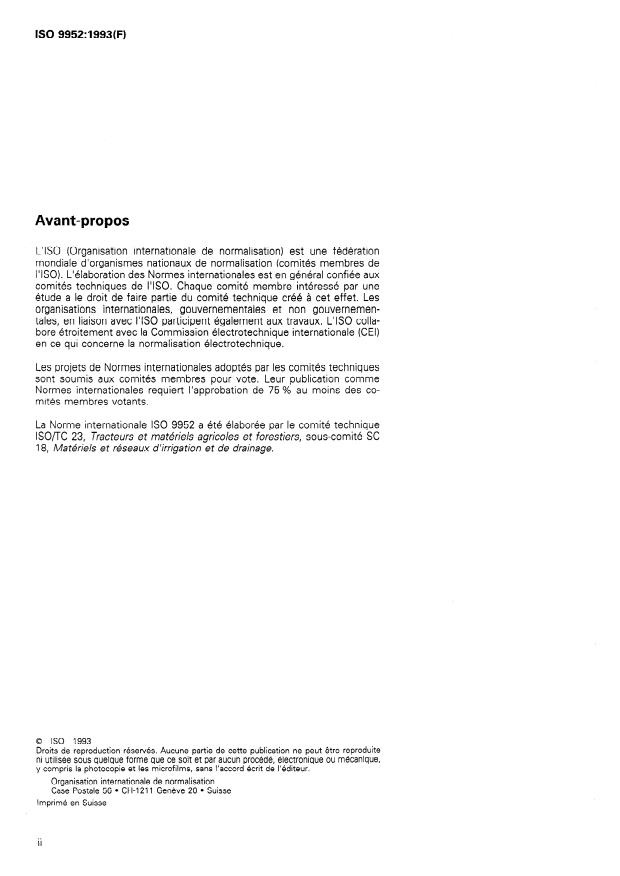 ISO 9952:1993 ISO 9952:1993 - Matériel agricole d'irrigation -- Clapets antiretour - Page 2 preview