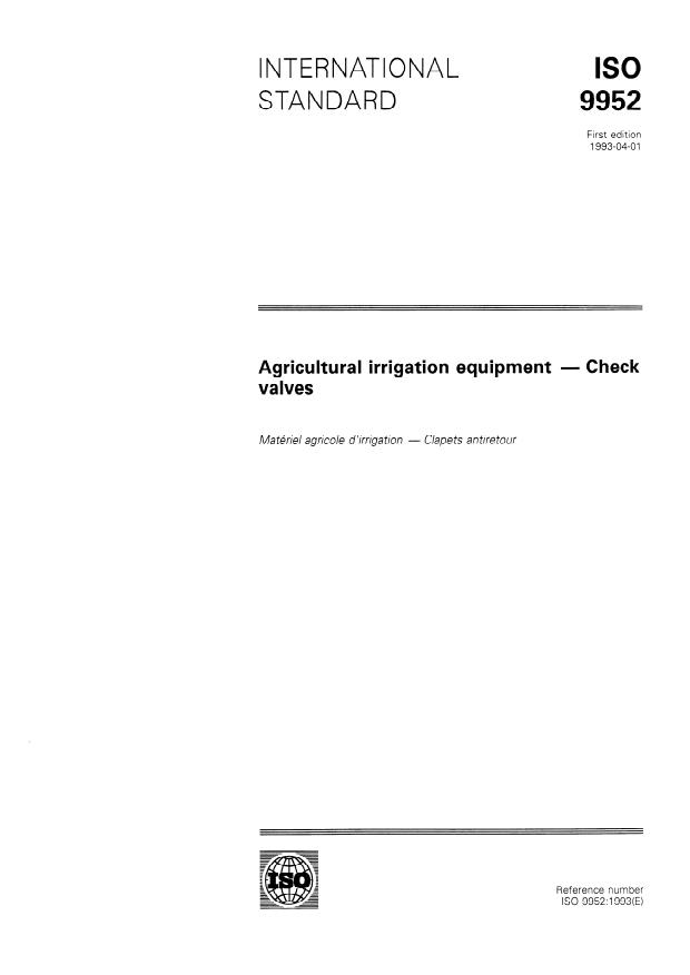 ISO 9952:1993 - Agricultural irrigation equipment— Check valves