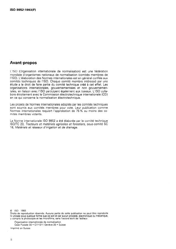 ISO 9952:1993 ISO 9952:1993 - Matériel agricole d'irrigation -- Clapets antiretour - Page 2 preview