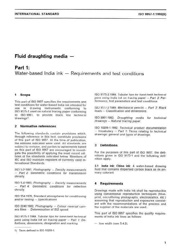 ISO 9957-1:1992 - Fluid draughting media
