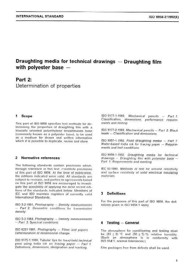 ISO 9958-2:1992 - Draughting media for technical drawings -- Draughting film with polyester base
