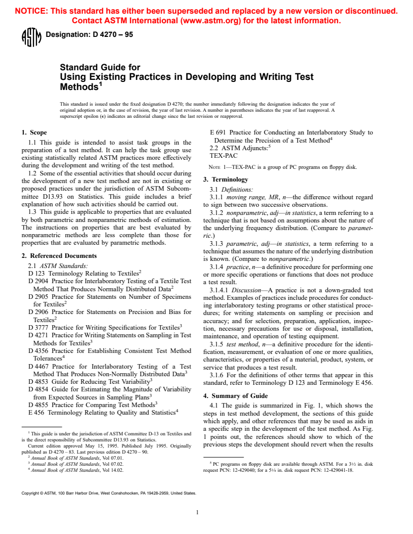 ASTM D4270-95 - Standard Guide for Using Existing Practices in Developing and Writing Test Methods