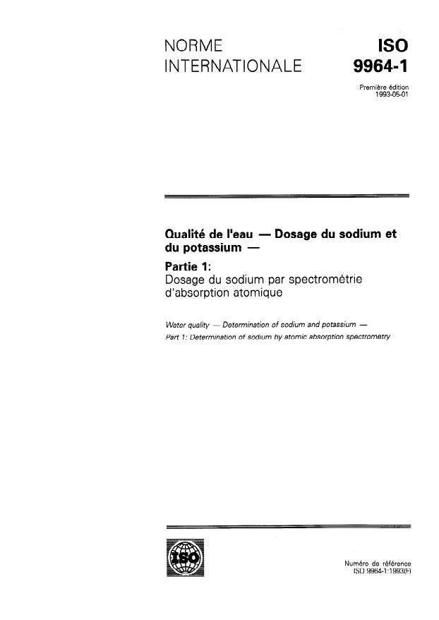 ISO 9964-1:1993 ISO 9964-1:1993 - Qualité de l'eau — Dosage du sodium et du potassium — Partie 1: Dosage du sodium par spectrométrie d'absorption atomique
Released:4/29/1993 - Page 1 preview