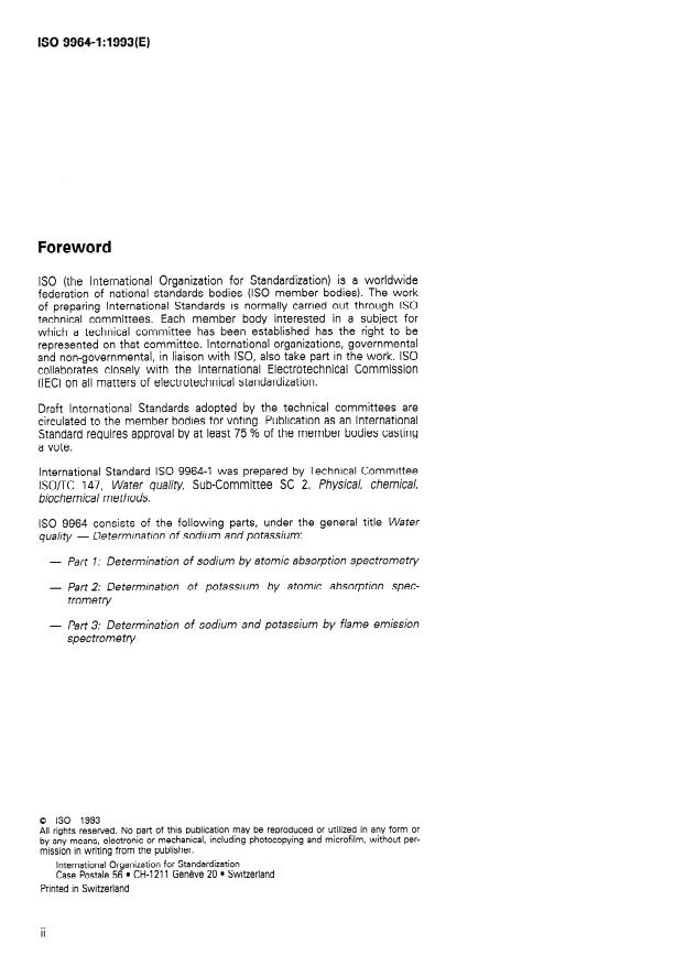ISO 9964-1:1993 ISO 9964-1:1993 - Water quality — Determination of sodium and potassium — Part 1: Determination of sodium by atomic absorption spectrometry
Released:4/29/1993 - Page 2 preview