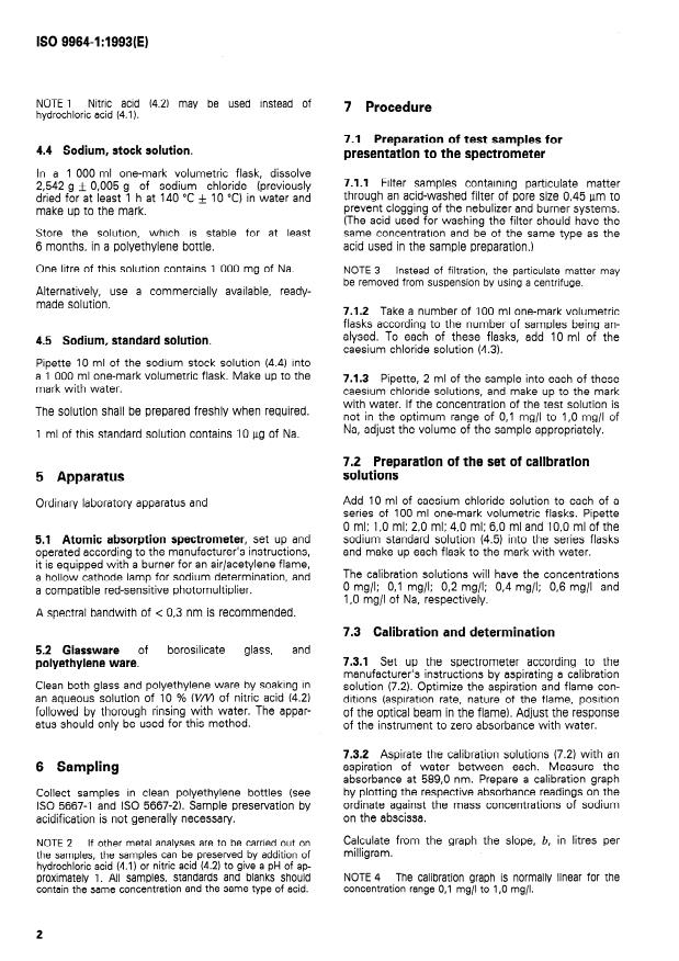 ISO 9964-1:1993 ISO 9964-1:1993 - Water quality — Determination of sodium and potassium — Part 1: Determination of sodium by atomic absorption spectrometry
Released:4/29/1993 - Page 4 preview