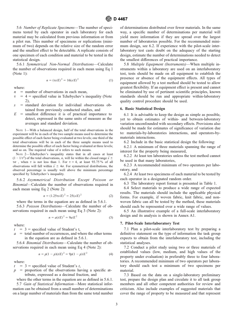 ASTM D4467-94 - Standard Practice for Interlaboratory Testing of a Textile Test Method That Produces Non-Normally Distributed Data