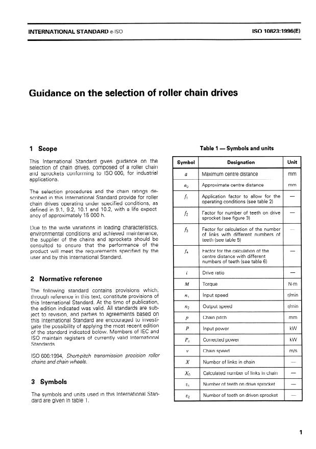ISO 10823:1996 - Guidance on the selection of roller chain drives