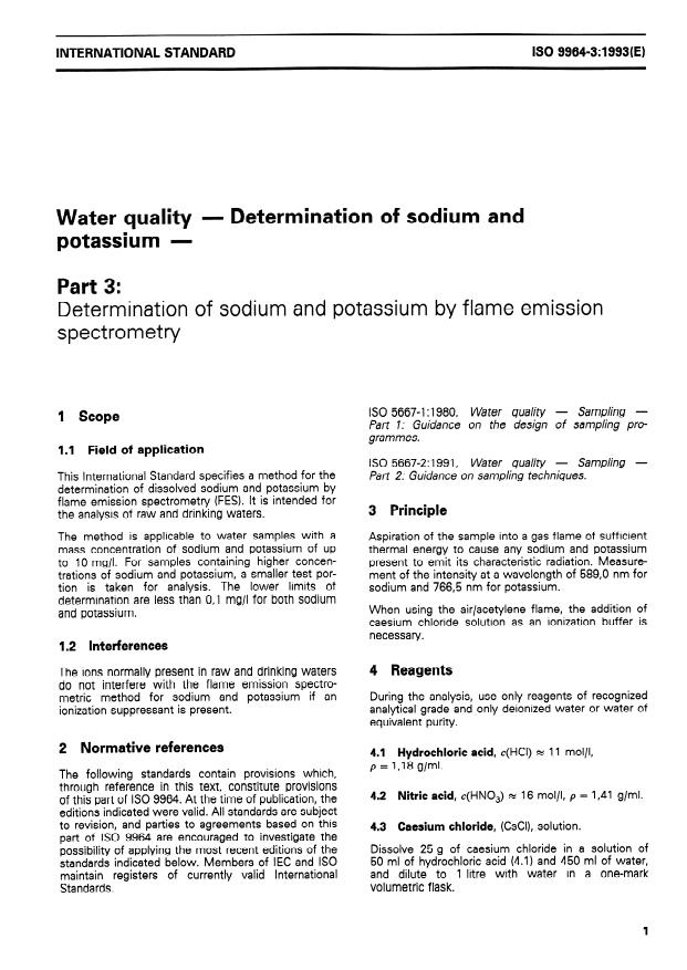 ISO 9964-3:1993 - Water quality -- Determination of sodium and potassium