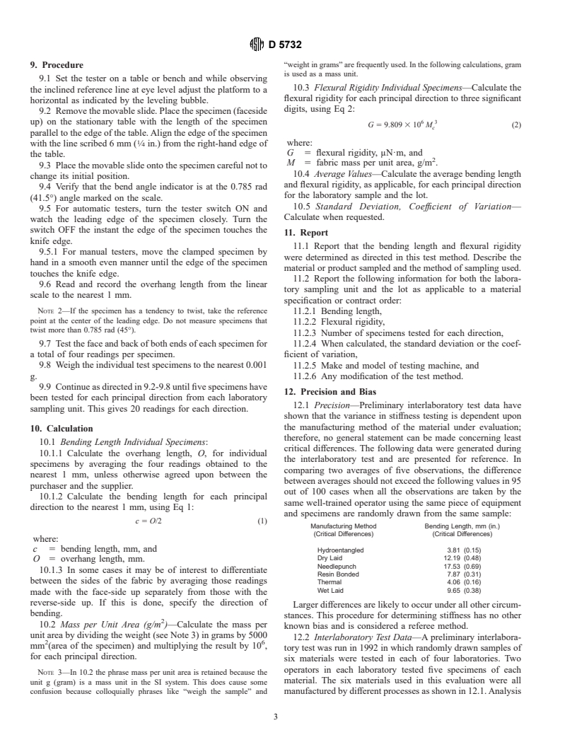 ASTM D5732-95 - Standard Test Method for Stiffness of Nonwoven Fabrics Using the Cantilever Test