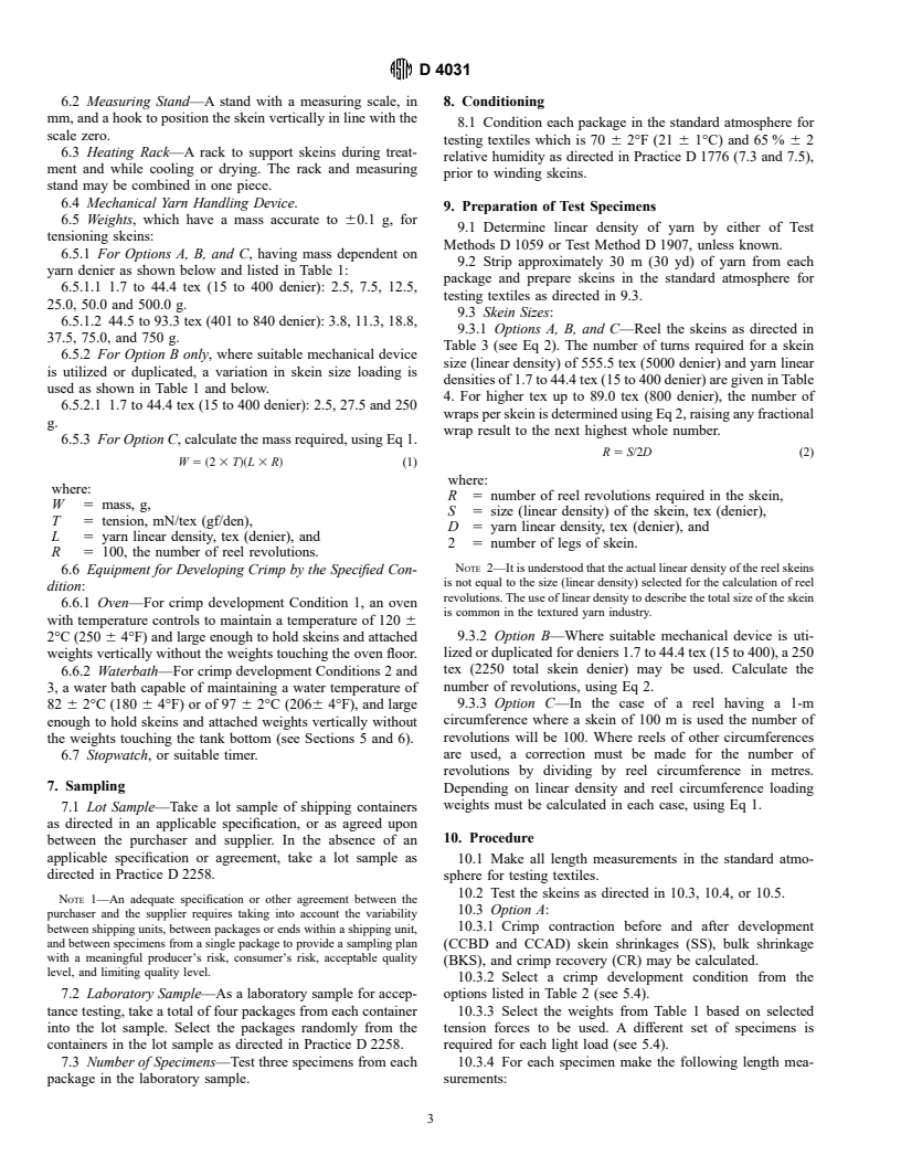 ASTM D4031-95a - Standard Test Method for Bulk Properties of Textured Yarns