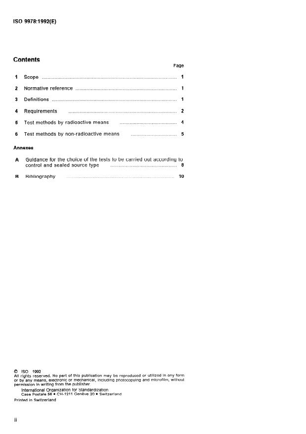 ISO 9978:1992 ISO 9978:1992 - Radiation protection -- Sealed radioactive sources -- Leakage test methods - Page 2 preview