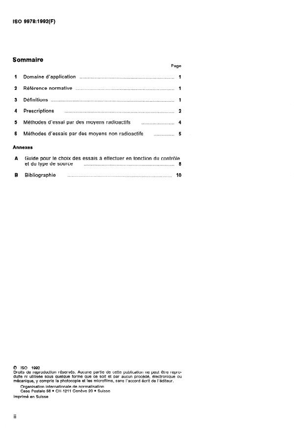 ISO 9978:1992 ISO 9978:1992 - Radioprotection -- Sources radioactives scellées -- Méthodes d'essai d'étanchéité - Page 2 preview