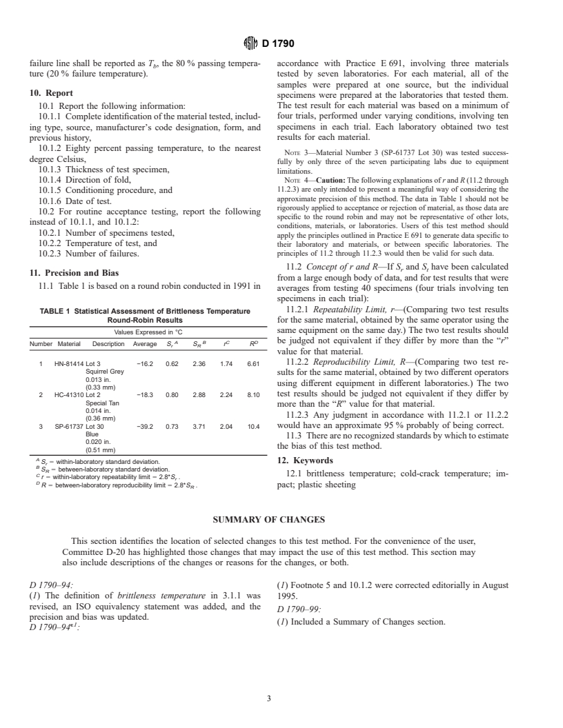 ASTM D1790-99 - Standard Test Method for Brittleness Temperature of Plastic Sheeting by Impact