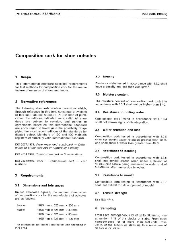 ISO 9986:1990 - Composition cork for shoe outsoles