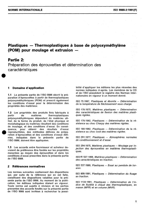 ISO 9988-2:1991 - Plastiques -- Thermoplastiques a base de polyoxyméthylene (POM) pour moulage et extrusion