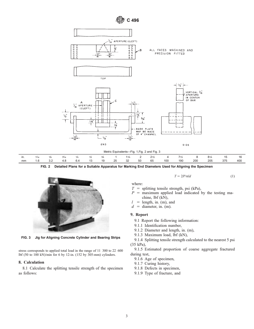 ASTM C496-96 - Standard Test Method for Splitting Tensile Strength of Cylindrical Concrete Specimens