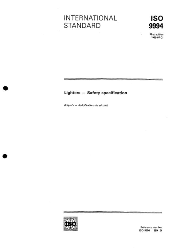 ISO 9994:1989 - Lighters -- Safety specification