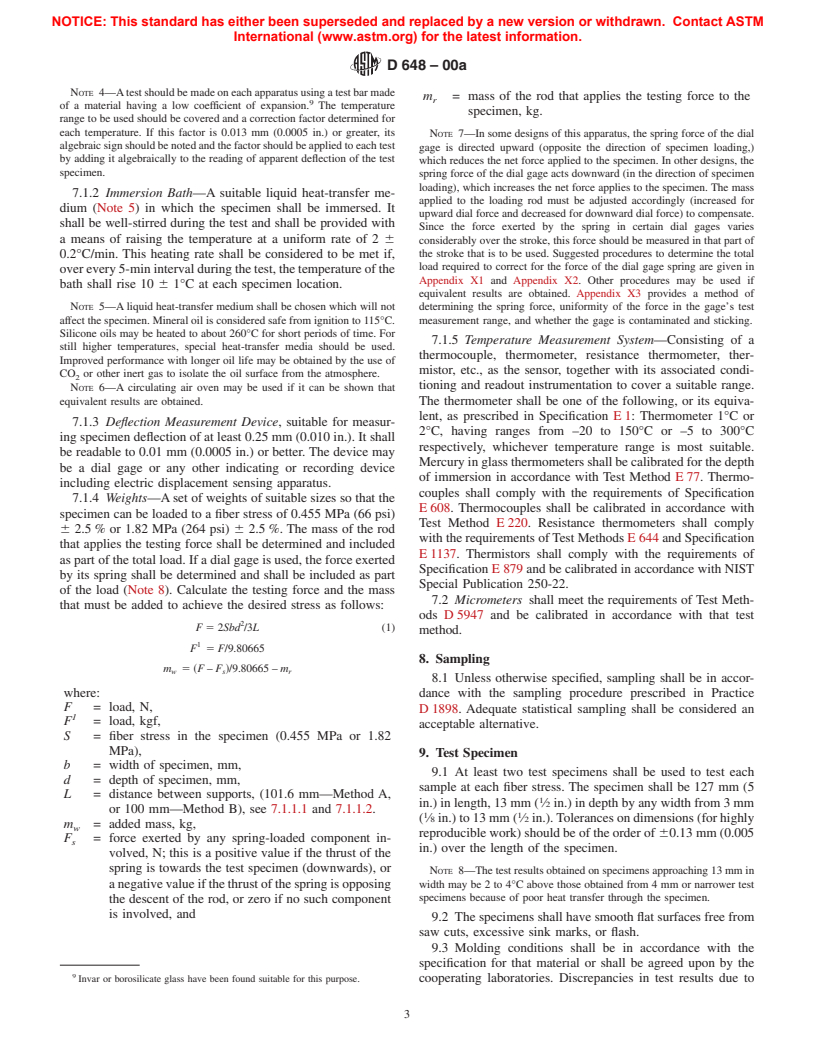 ASTM D648-00a - Standard Test Method for Deflection Temperature of Plastics Under Flexural Load in the Edgewise Position