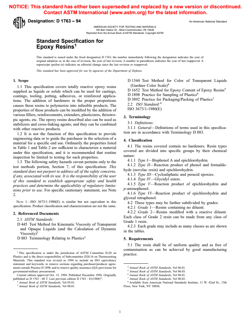 ASTM D1763-94 - Standard Specification for Epoxy Resins