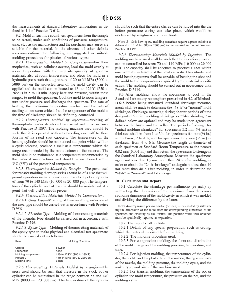 ASTM D955-89(1996) - Standard Test Method of Measuring Shrinkage from Mold Dimensions of Thermoplastics