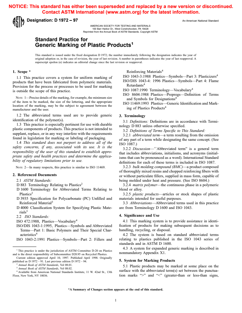 ASTM D1972-97 - Standard Practice for Generic Marking of Plastic Products