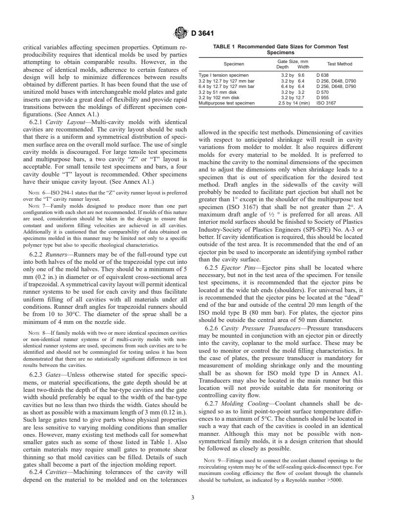 ASTM D3641-97 - Standard Practice for Injection Molding Test Specimens of Thermoplastic Molding and Extrusion Materials