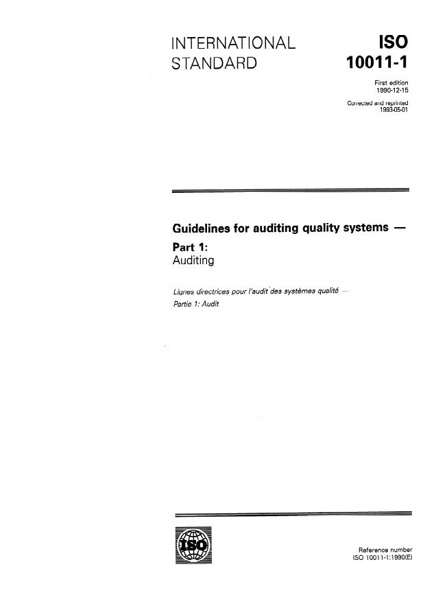 ISO 10011-1:1990 - Guidelines for auditing quality systems