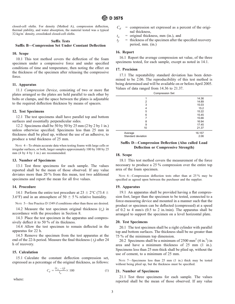 ASTM D3575-00 - Standard Test Methods for Flexible Cellular Materials Made From Olefin Polymers