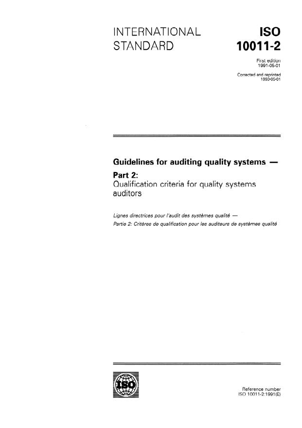 ISO 10011-2:1991 - Guidelines for auditing quality systems