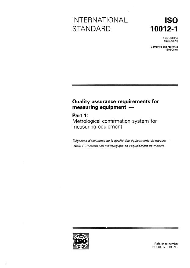 ISO 10012-1:1992 - Quality assurance requirements for measuring equipment