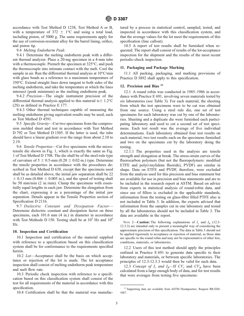 ASTM D3307-00 - Standard Specification for Perfluoroalkoxy (PFA)-Fluorocarbon Resin Molding and Extrusion Materials