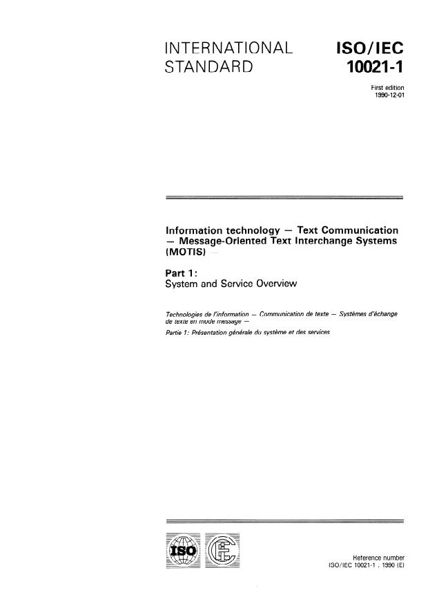 ISO/IEC 10021-1:1990 - Information technology -- Text Communication -- Message-Oriented Text Interchange Systems (MOTIS)