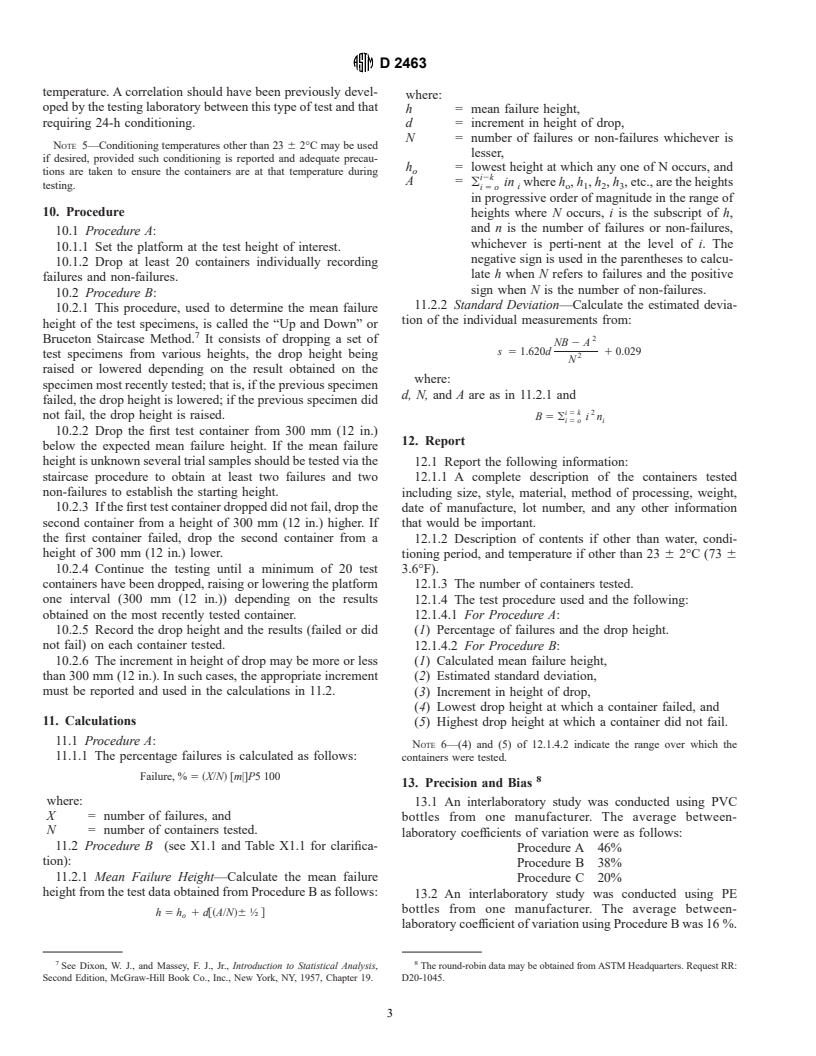 ASTM D2463-95 - Standard Test Method for Drop Impact Resistance of Blow-Molded Thermoplastic Containers