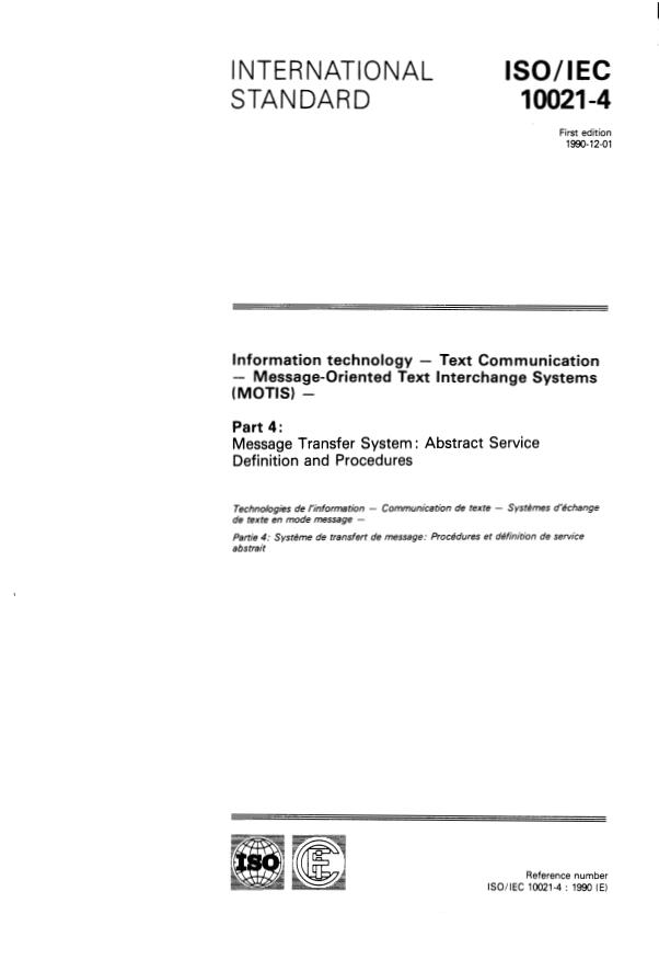 ISO/IEC 10021-4:1990 - Information technology -- Text Communication -- Message-Oriented Text Interchange Systems (MOTIS)
