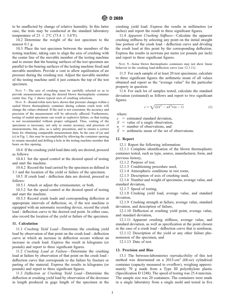 ASTM D2659-95 - Standard Test Method for Column Crush Properties of Blown Thermoplastic Containers