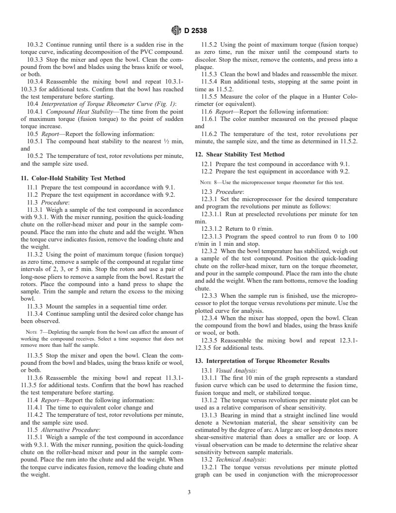 ASTM D2538-95 - Standard Practice for Fusion of Poly(Vinyl Chloride) (PVC) Compounds Using a Torque Rheometer