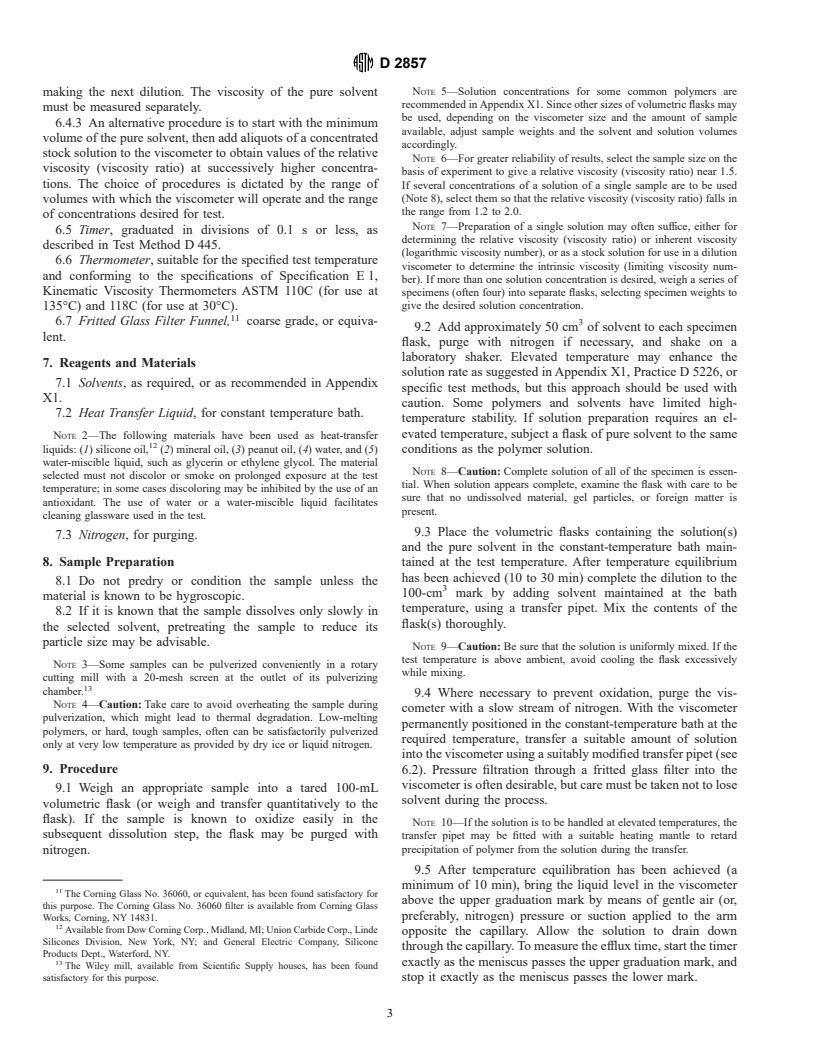 ASTM D2857-95 - Standard Practice for Dilute Solution Viscosity of Polymers