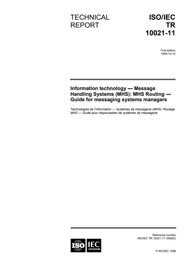 ISO/IEC TR 10021-11:1999 - Information technology -- Message Handling Systems (MHS): MHS Routing -- Guide for messaging systems managers